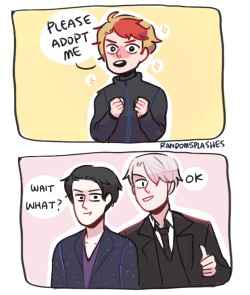 randomsplashes: randomsplashes:  headcanon: minami totally wants yuuri and victor to adopt him ( ಠ◡ಠ )  bonus: when victor calls yuri to tell him about his new adopted brother 