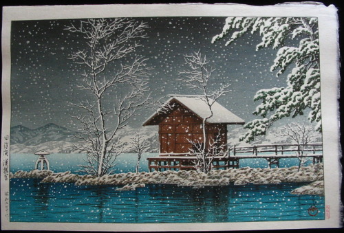 Kansau Shrine in Snow at Lake Tazawa, Hasui Kawase, 1927