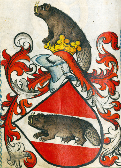 discardingimages: sabre-toothed heraldic beaver Scheibler Armorial, Germany ca. 1450-1480 Münch