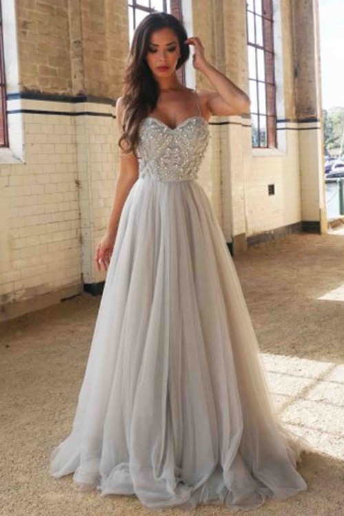 promdress01: Beautiful gray tulle sequins prom dress