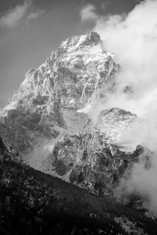 The Grand emerging from the clouds after a snowstorm, Grand Teton National Park. November, 2020.