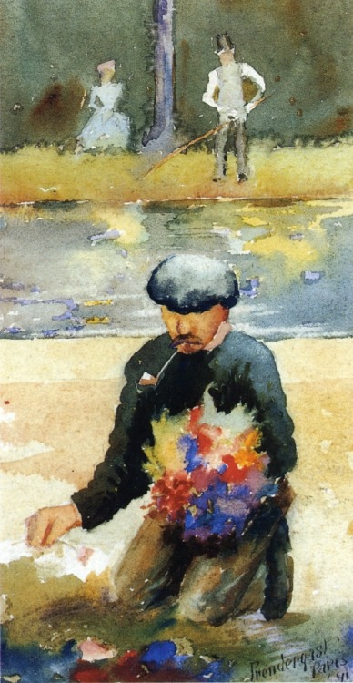 maurice-prendergast:Picking Flowers, 1891, Maurice PrendergastMedium: watercolor,paper
