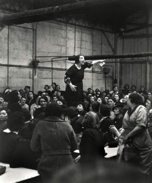 historicaltimes:Female workers during a strike at Citroen, 1930s. Photo by Willy Ronis. via reddit