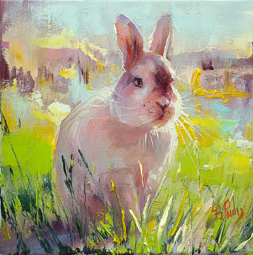 The Bunny. Contemporary oil painting original.