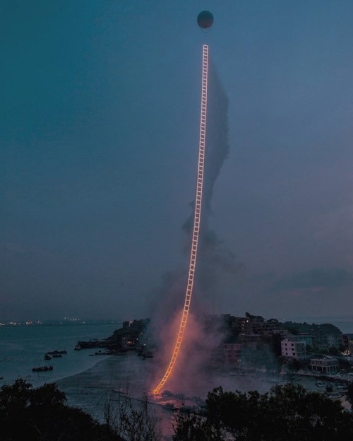 design-art-architecture: Sky Ladder, Cai Guo-QiangIn memory of the artist’s grandmother’s passing