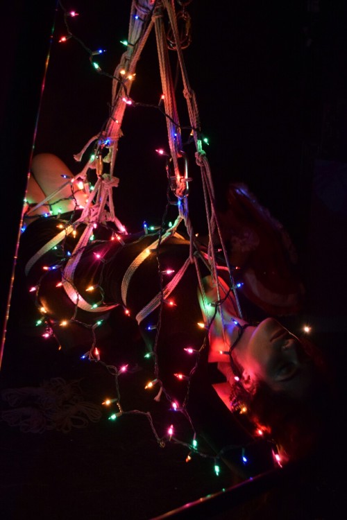 rope-by-killianz:  Rigging at Sin-O-Matic in Boston. Figured I would go with Christmas lights to spice things up for the season.   Pictures by the club photographer Hangman Judas.  Rope by me. 