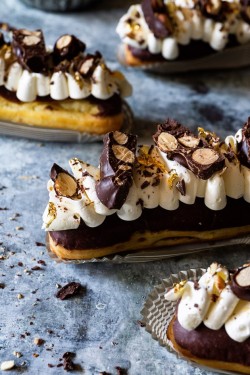 foodffs:CHOCOLATE ECLAIRS WITH BURNT CARAMEL PASTRY CREME Really nice recipes. Every hour. Show me what you cooked!