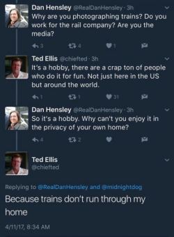 ragemovement: pileofknives:  cecaeliawitch:   ????   If you photograph the trains the terrorists win   Terrorist buying a train calendar at a Cracker Barrel: fuckin got em now 