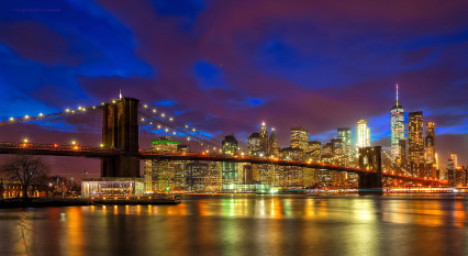 Pretty twilight over the Brooklyn Bridge &amp; Lower Manhattan tonight. 				Inga&rsquo;s