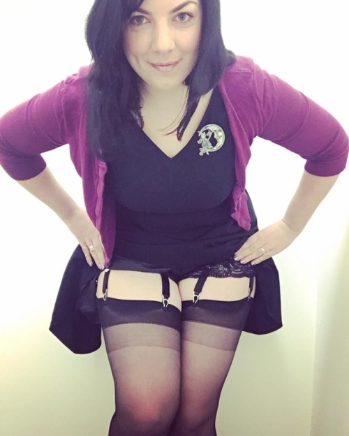 the-nylon-swish:Super quick crouchy office flash. Wearing one of my favourite @creep_heart brooches 