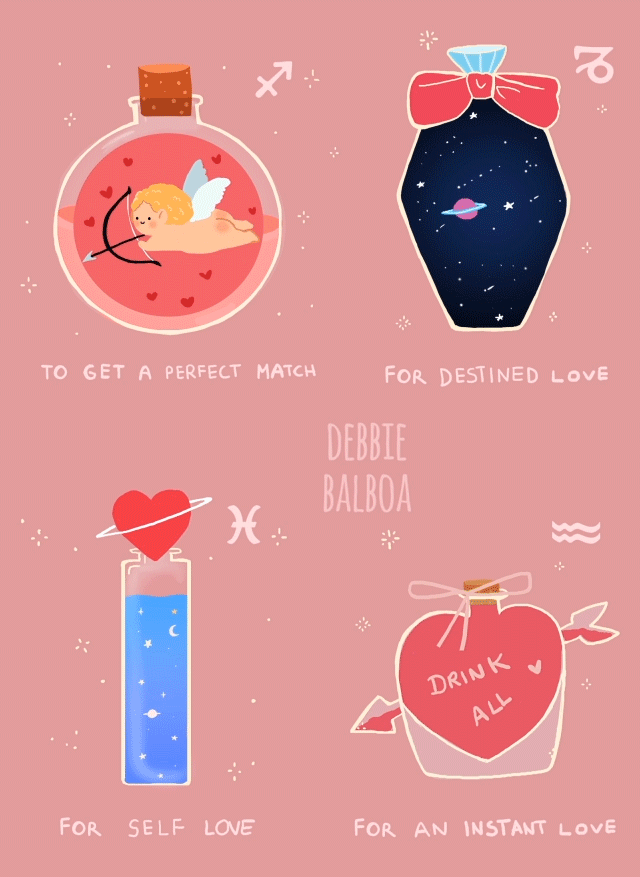 debbie-sketch:  ♡    ♡    ♡  Valentine´s Joke Potions for the Zodiac   ♡