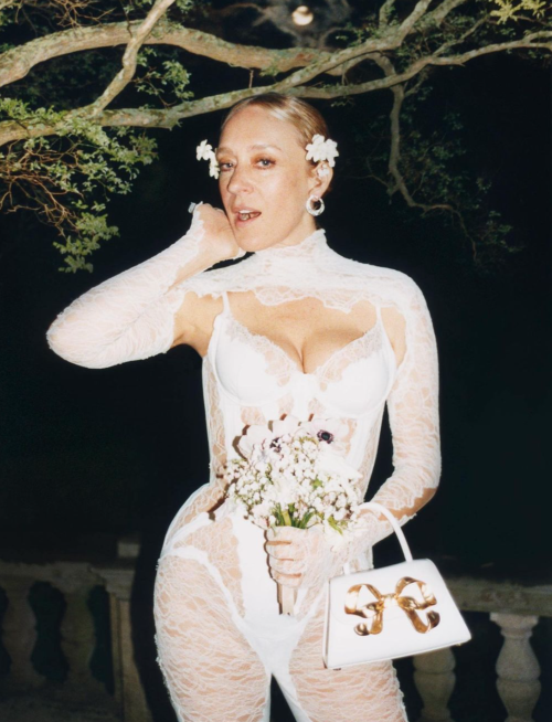 dailychloesevigny: Chloë Sevigny in her custom Mulger catsuit at her wedding party, photographed by 