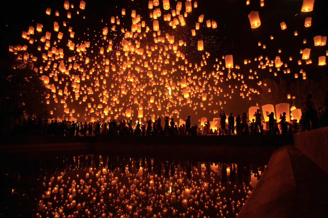 nubbsgalore:  lantern launch for loi krathong at the temple of wat chai mongkol