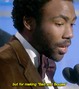 tearthatcherryout:Donald Glover accepting his award for Best Television Series -