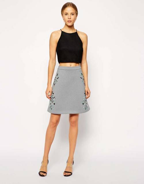 ASOS Premium A-Line Skirt In Bonded Scuba With Embellishment