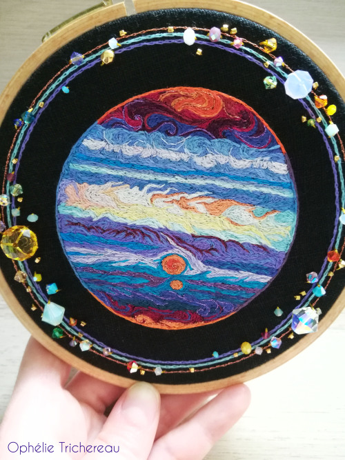 &ldquo;Jupiter&rdquo;Hand embroidery.DMC embroidery threads, Swarovski crystal beads and 24kt gold p