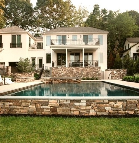 Philadelphia Pool LapLarge Trendy Backyard Brick And Rectangular Lap Pool Photo