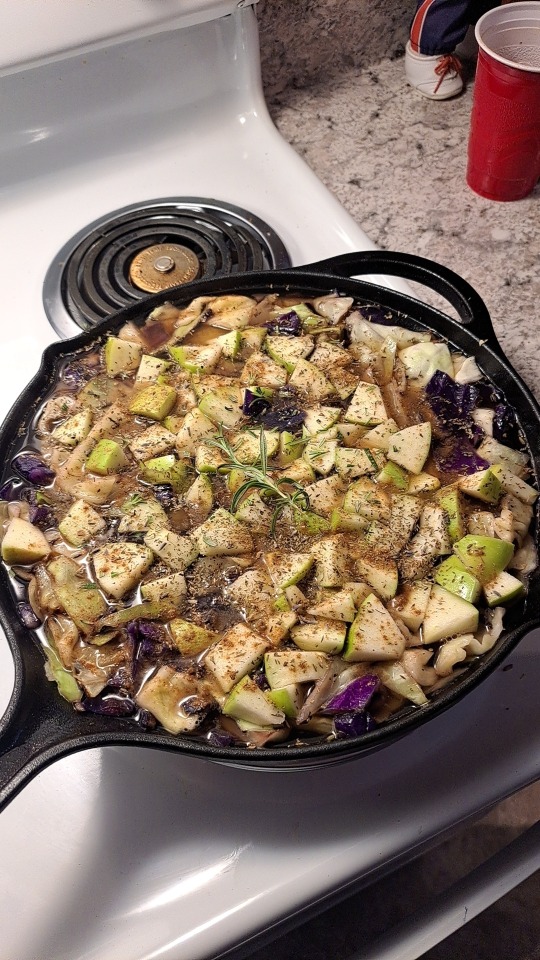 Decided To Remake The Apple Cabbage Stew From Skyrim. This Time I Added Red Cabbage And Green Apples