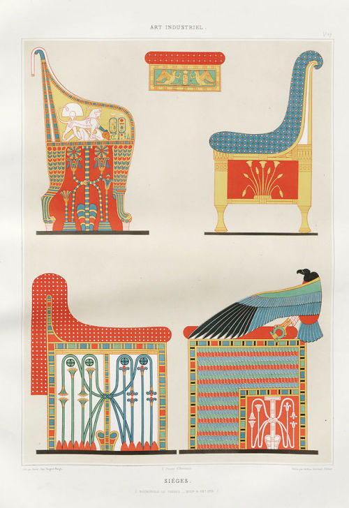 E. Prisse D'Avennes, illustrations of seating furniture from the tomb of Ramses III, Thebe, 1186 - 1