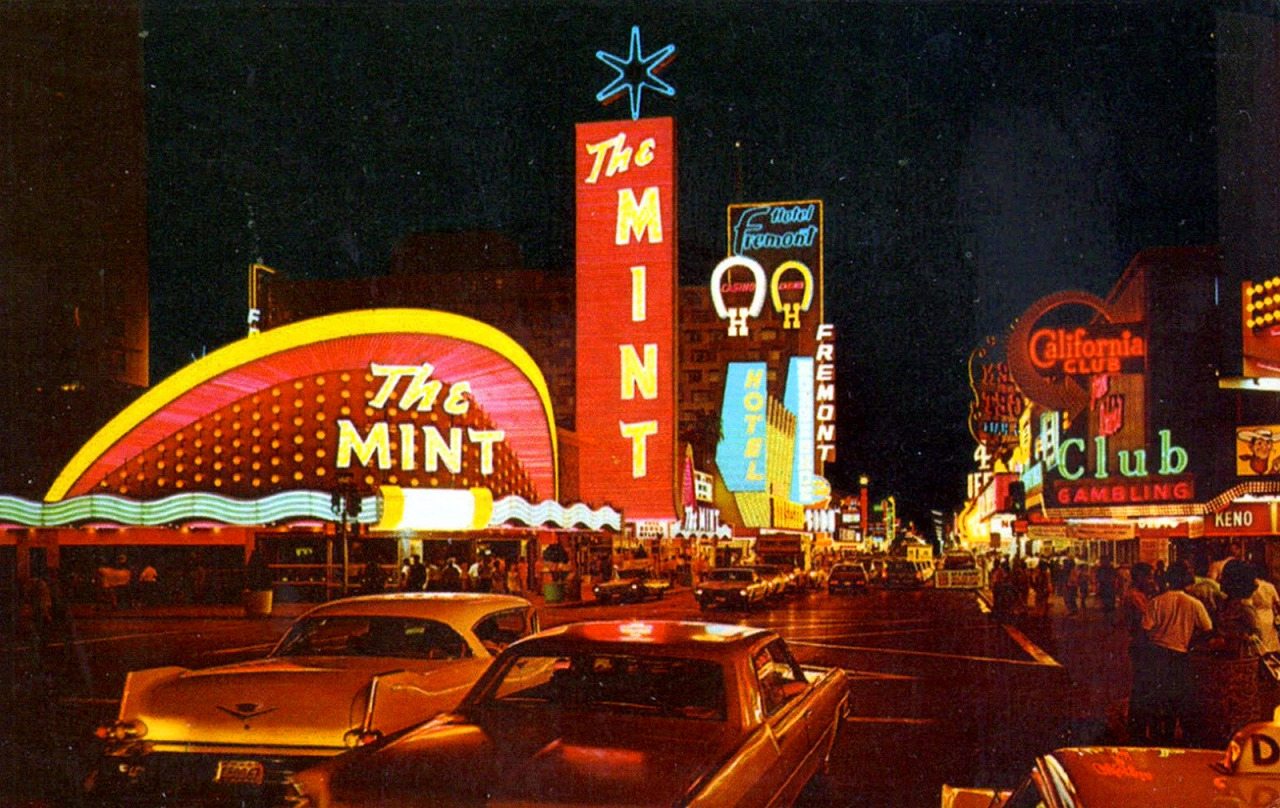 Las Vegas, c. 1968 – Fremont & 1st Street, postcard.
