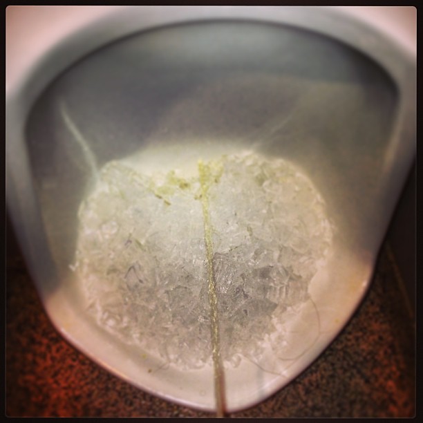 ipstanding:  Love peeing in a pisser with ice in it! #pee #urinal #ice #piss by chuckferrara
