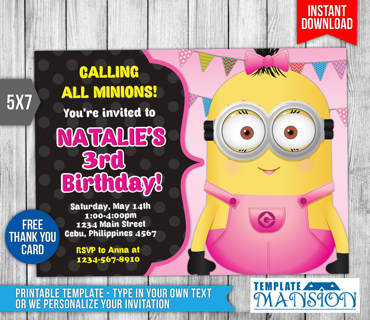 Download Birthday Invitation Templates — Girl Minion Invitation Pertaining To Minion Card Template