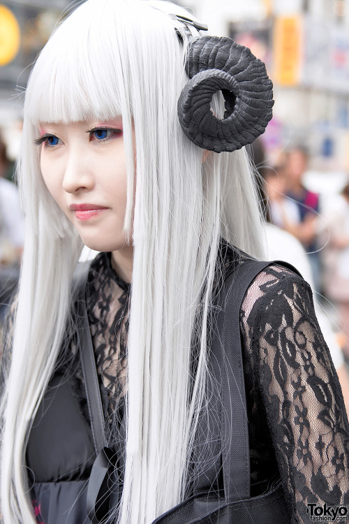 tokyo-fashion: Ran on the street in Harajuku wearing a horns headdress, dark fashion from the Tokyo 