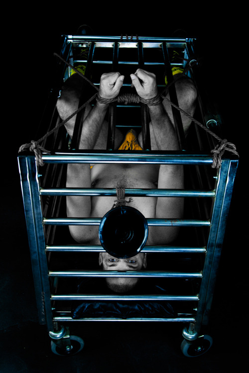 alphamalenyc:  This is nice…sturdy wheels, and set up so the faggots eyes are looking up at the ALPHA, the faggot tied up securely.  Very nice portable urinal.