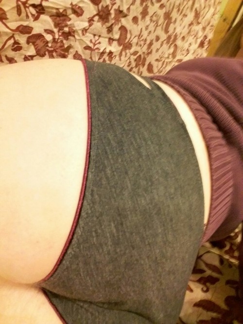 In honor of sweater weather. Purple cotton sweater, gray cotton panties with cutouts on the hips.