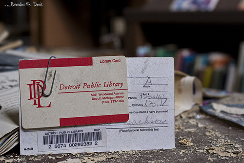 bookporn:  copperbadge:  kingsgrave:  bookporn:  Abandoned: Mark Twain Branch Detroit Public Library by Brandon P. Davis Flickr | Tumblr | Facebook  This is the way the world ends…  I always figured if the apocalypse does come, I’m heading for the