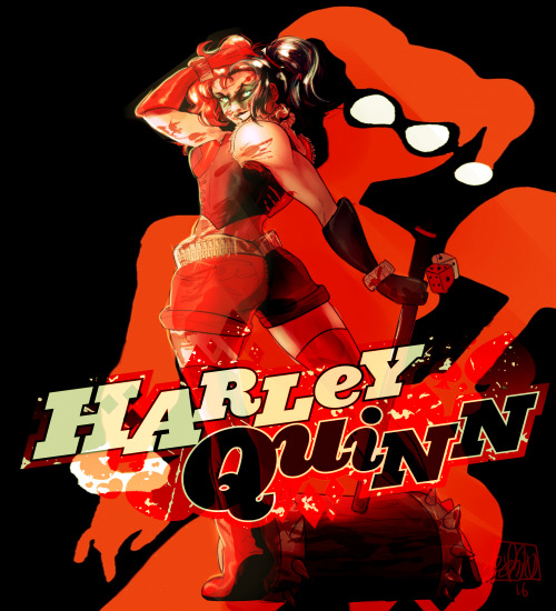 jen-iii:  I colored that Harley Quinn lineart I did and tried to make it look kinda like a comic book cover lol 
