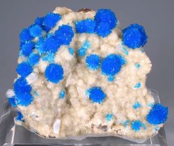 Mineralists:  Gorgeous Specimen Of Bright Blue Cavansite Crystals With Stilbite On