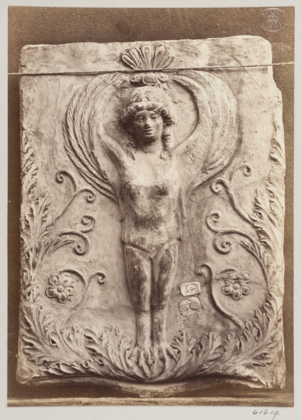 Photograph by Louise Laffon, Bas-relief of a Siren in terra cotta, part of a series of photographs d