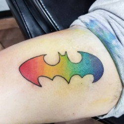 Rainbow Batman symbol. Thanks Sean!  #rainbow #batman #tattoo #ink #tattoos #ravenseyeink #chelsea #boston  (at Raven&rsquo;s Eye Ink)