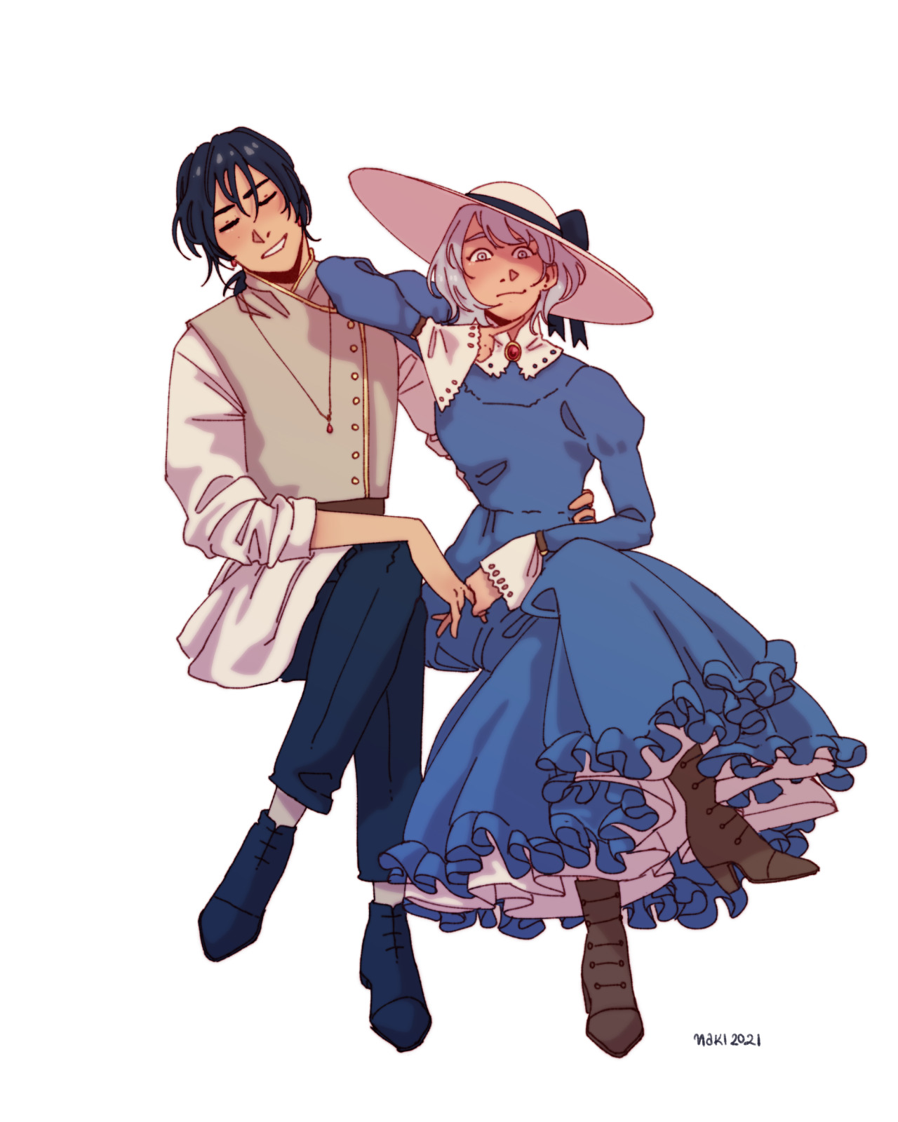 yet another howl and sophie post movie i guess, i wanted to give a spin on their classic clothes, white shirt - black pants and blue dress but i can’t not give sophie her final-scene-white-hatAlso ruffles. Just.... ruffles.YOU CAN NOW GET IT AS A PRINT HEREEE #howls moving castle  #howls moving castle #studio ghibli#ghibli#ghibli art#ghibli fanart#hmc #howls moving castle fanart  #howl and sophie #Howl Pendragon#sophie hatter#hmc art#my art