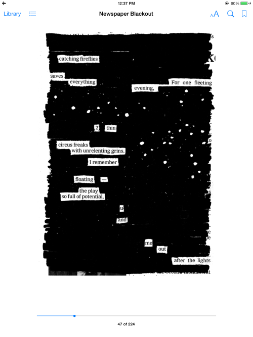 newspaperblackout: Newspaper Blackout is now available as an eBook. Comes with a dozen or so poems 