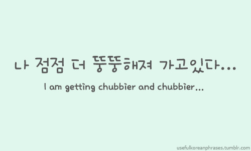 usefulkoreanphrases:  나 점점 더 뚱뚱해져 가고있다; na-jeom-jeom-do-ddoong-ddoong-hae-jwo-gah-goh-eet-da; I am g