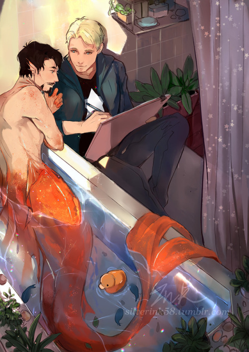alexrogersstark:silverink58:I have been wanting to draw mermaid AU for a while , so here it is. AA u