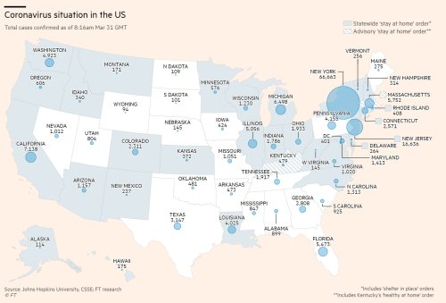 prettykikimora: toastpotent: mapsontheweb: Coronavirus situation in the US, Mar. 31. pray for wyomin