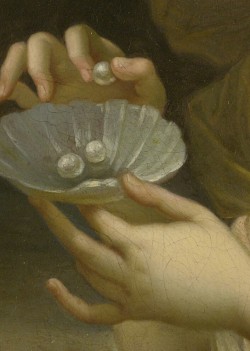 sommartidsvarmod:  Portrait of a Lady in Allegorical Guise, Holding a Dish of Pearls (detail), attributed to Pierre Mignard (17th century) 