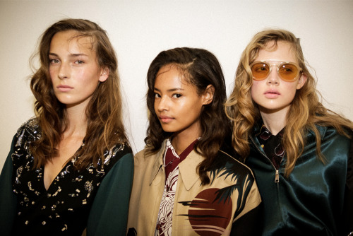 carmensass:   Julia Bergshoeff, Holly Rose Emery and Malaika Firth backstage at Prada Menswear SS 14 