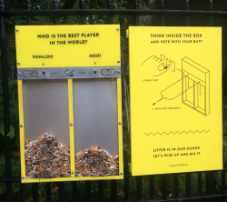 culturenlifestyle:  Genius Campaign to Stop People From Littering  UK organization Hubbub’s aim is to maintain the streets of London completely clean through their #neatstreets campaign. The ingenious project prompts smokers to dispose of their cigarette