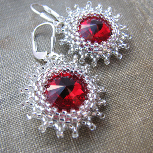 Red Crystal Earrings Snowflake Design Sterling Silver Leverback Hooks by windyriver http://ift.tt/1e2MSE9