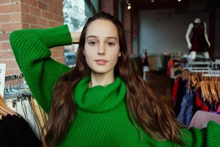 americanapparel:  Lea wearing the Unisex Oversized Fisherman Turtleneck Sweater. 