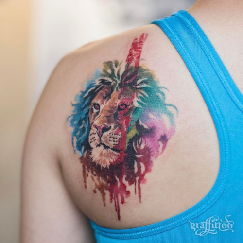 tattoos-org:Watercolor Lion Tattooby graffittoo