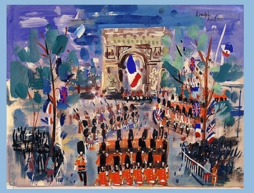 Military parade in Paris   -    Maurice Empi, 1957French,b.1932-gouache on paper , 50 x 65.5 cm. (19