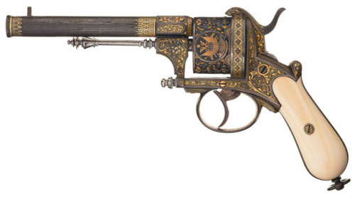 peashooter85 - Gold damascened pinfire revolver with ivory...