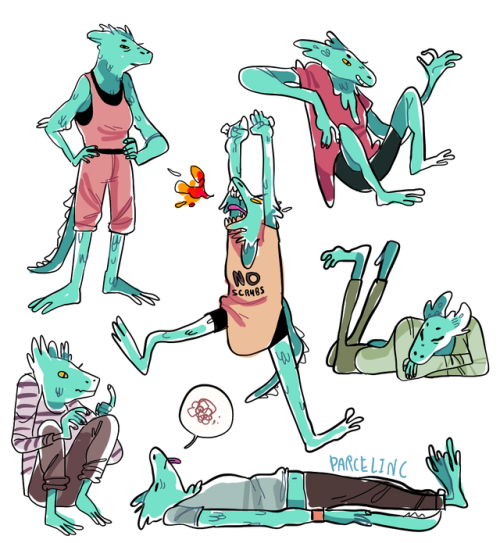 parcelinc: bunch o’ careys [image description: several drawings of Carey, a skinny dragonborn 