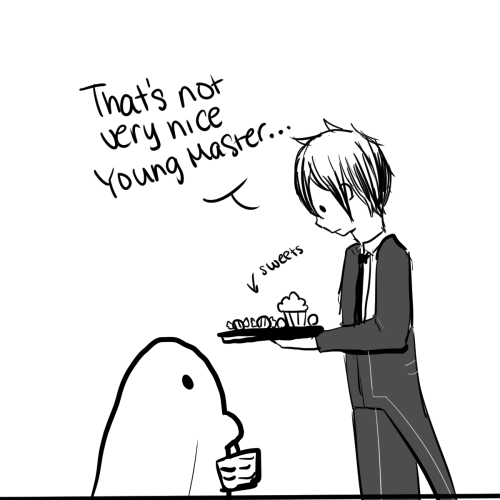blacks-flawed-beast:  ruthless-watchdog:  chocolatea-earl:  “Trick or treat or I’ll suffocate you with my sheet.” ayyy.  (Stupid comic after chatting with her-majestys-watchdog last night. I suck at drawing sebastian tbh)  why the shit