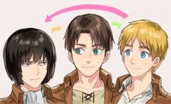 babeh0ldt:  irisviel-yukinashin:   Sine-eang  omfg armin with eren’s hair ffffff &lt;3 